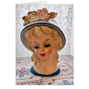 Tarjeta de flor Lady Head Vase Blonde Teen Blue Go