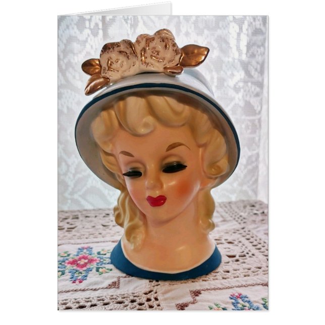 Tarjeta de flor Lady Head Vase Blonde Teen Blue Go (Frente)
