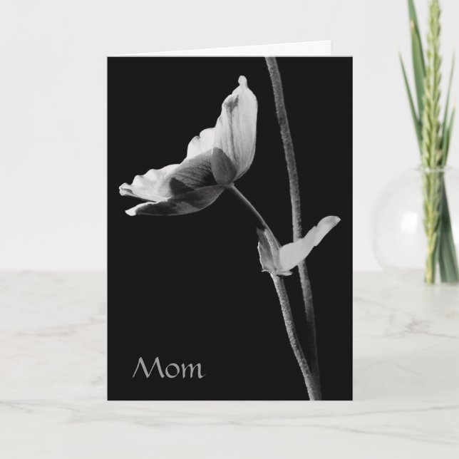Tarjeta de flor negra y blanca de Mamá (Anverso)