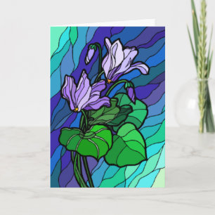 Tarjeta de flor púrpura de vidrio de manchas