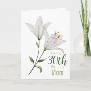 Tarjeta de Flora de lirio blanco para el 30 cumple
