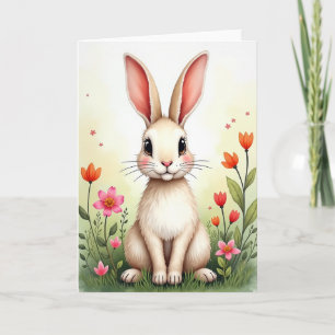 Tarjeta de floración primaveral de conejito lindo