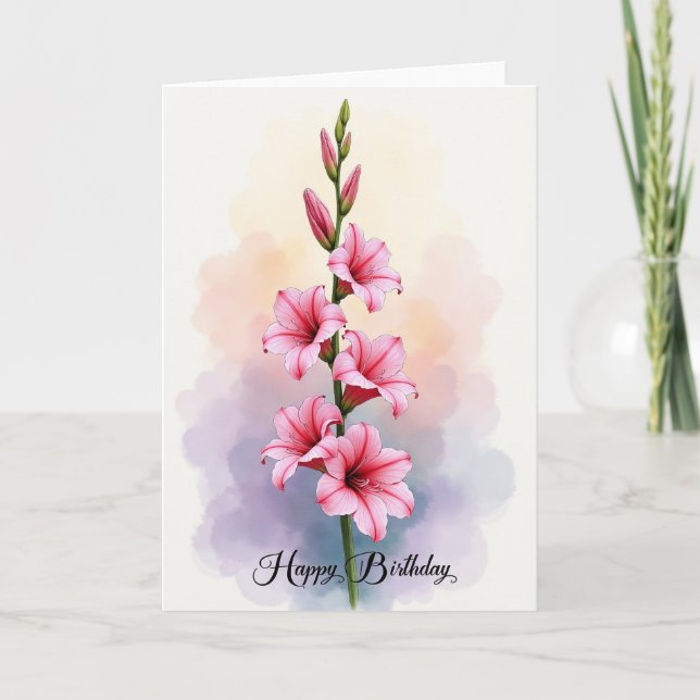 Tarjeta de floración rosa alegre (Anverso)