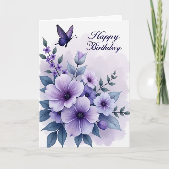 Tarjeta de Floración Violeta Alegre (Anverso)