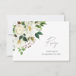 Tarjeta de Floral Blanco y Vegetación con RSVP de 