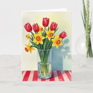 Tarjeta de florecimiento primaveral a rayas