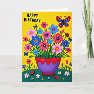 Tarjeta de flores alegres con lunares