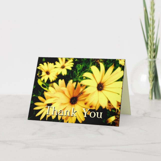 Tarjeta de flores amarillas de agradecimiento con  (Anverso)