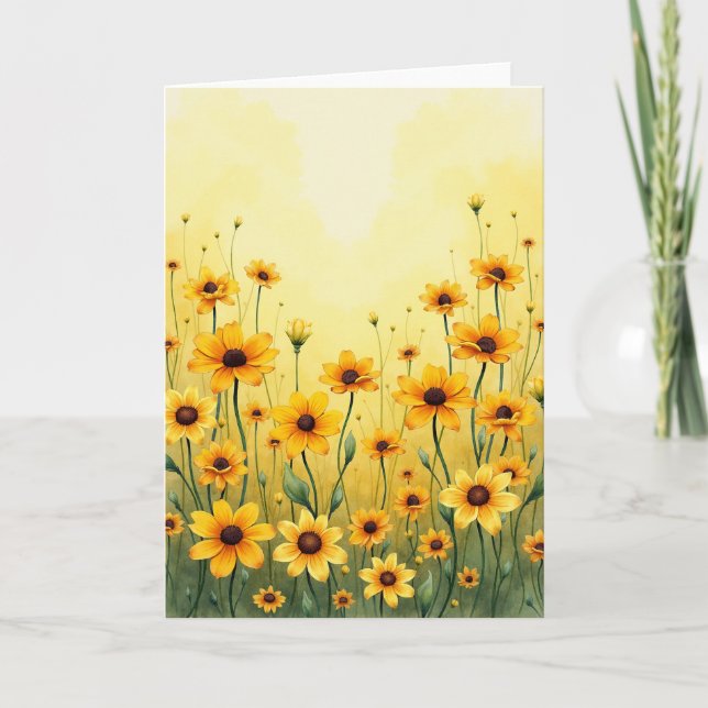 Tarjeta de flores amarillas soleadas del día de la (Anverso)
