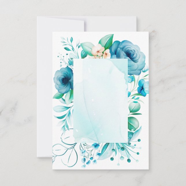 Tarjeta de flores azules a la acuarela, crea tu pr (Anverso)