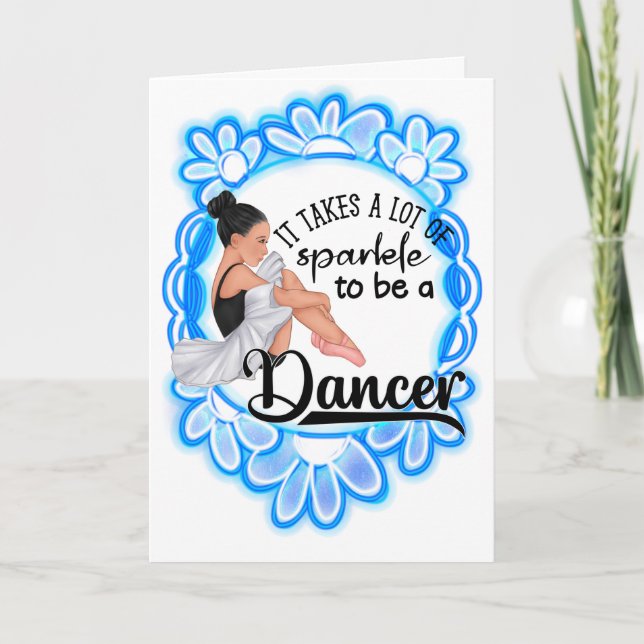 Tarjeta de flores azules de felicitación con baila (Anverso)