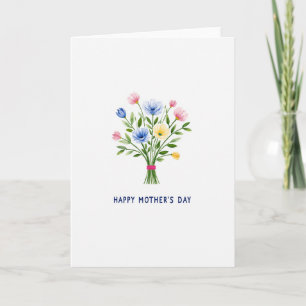 Tarjeta de Flores Azules y Rosas
