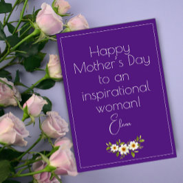 Tarjeta de flores blancas acuarela madre púrpura