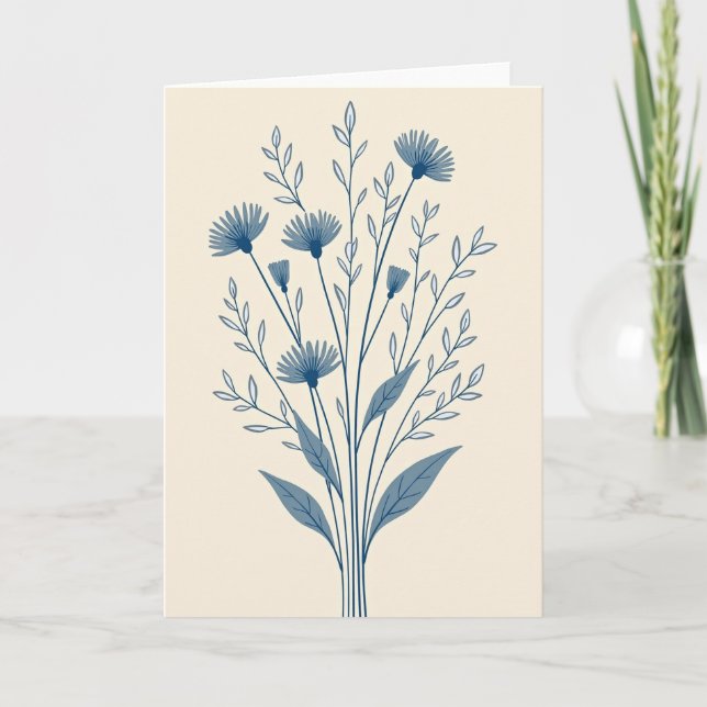 Tarjeta de Flores Botánicas Azules (Anverso)