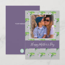 Tarjeta de flores de acuarela moradas del Día de l