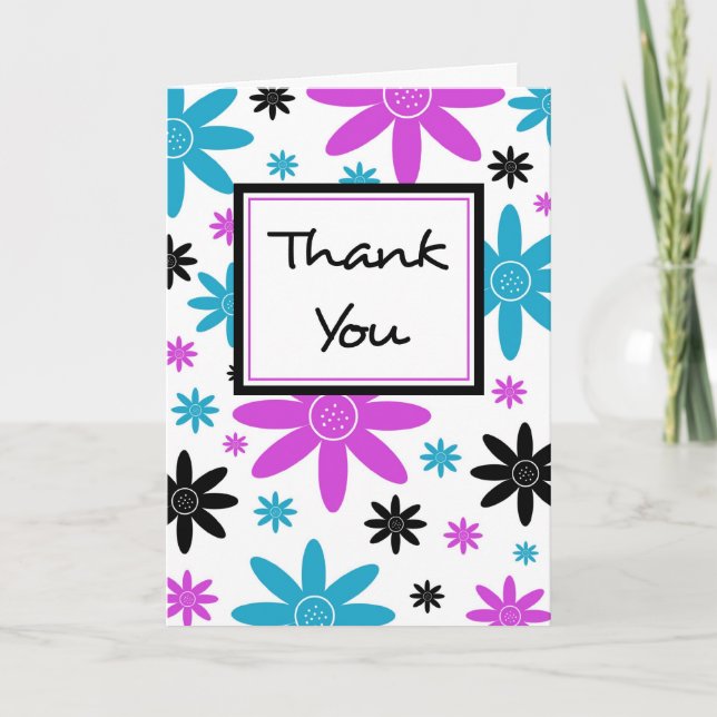 Tarjeta de flores de agradecimiento de niña con fl (Anverso)