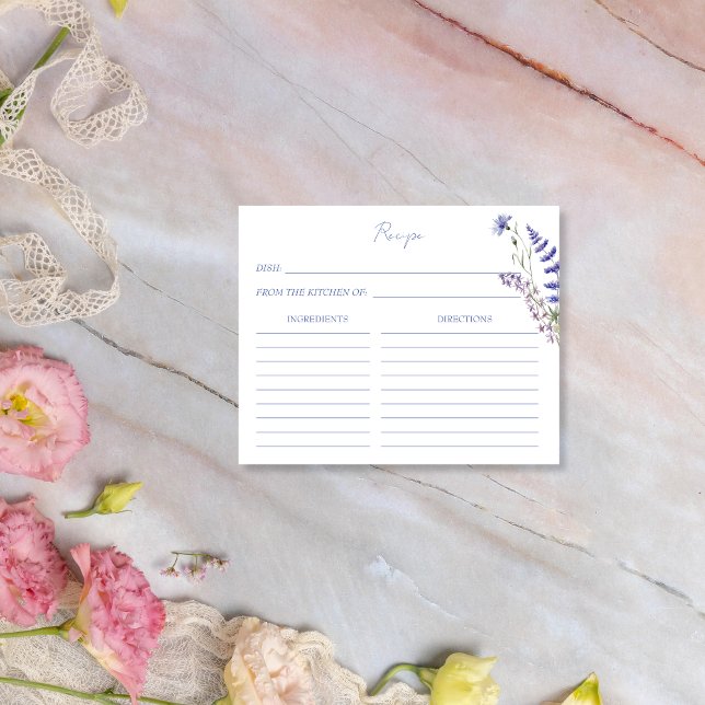 Tarjeta de flores de boho de flores silvestres (Wildflower boho meadow wild flowers spring summer bridal shower recipe card)