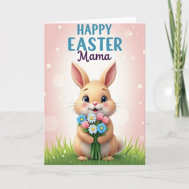 Tarjeta de flores de conejito para mamá (Anverso)