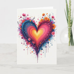 Tarjeta de Flores de Corazón de Amor en Acuarela