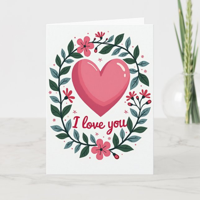Tarjeta de flores de corazón te amo (Anverso)