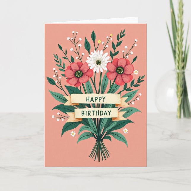 Tarjeta de flores de cumpleaños alegre (Anverso)