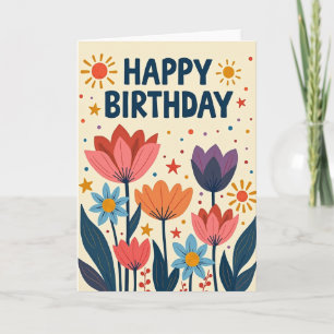 Tarjeta de flores de cumpleaños artísticas