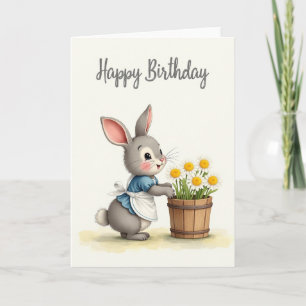 Tarjeta de flores de cumpleaños de conejito