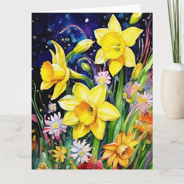 Tarjeta de flores de Daffodil coloridas (Anverso)