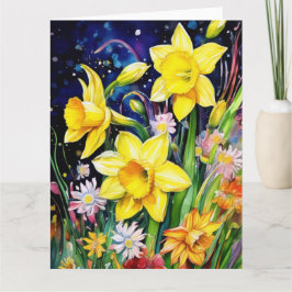 Tarjeta de flores de Daffodil coloridas