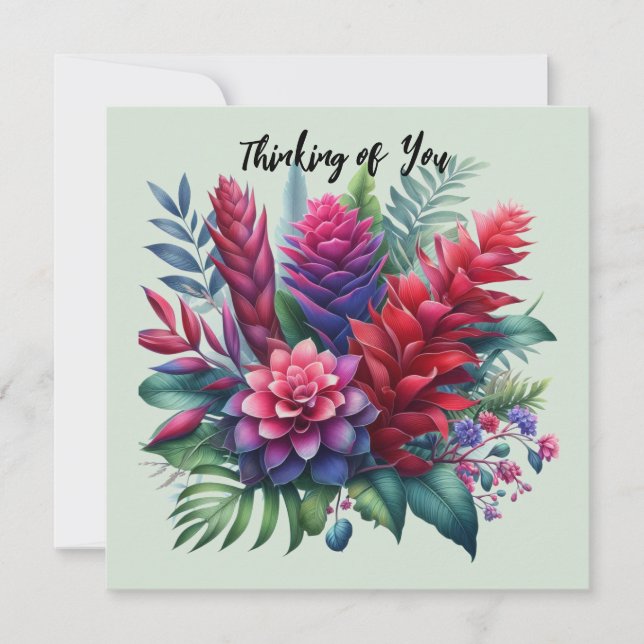 Tarjeta de flores de jengibre tropicales vibrantes (Anverso)
