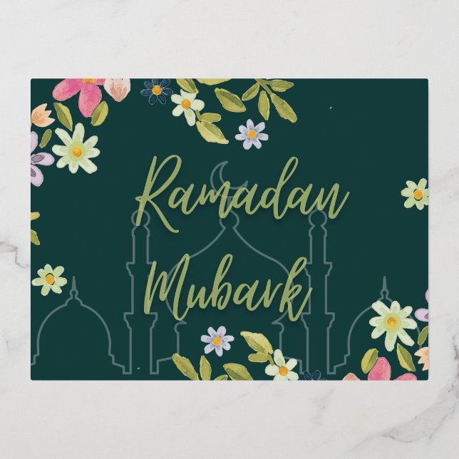 Tarjeta de flores de mubarak de Ramadán (Anverso)