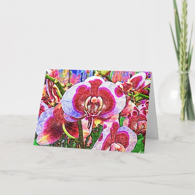 Tarjeta de flores de orquídeas rosas y blancas (Anverso)