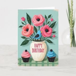 Tarjeta de flores de pájaro jubiloso