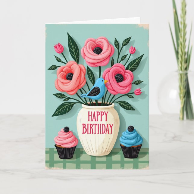 Tarjeta de flores de pájaro jubiloso (Anverso)