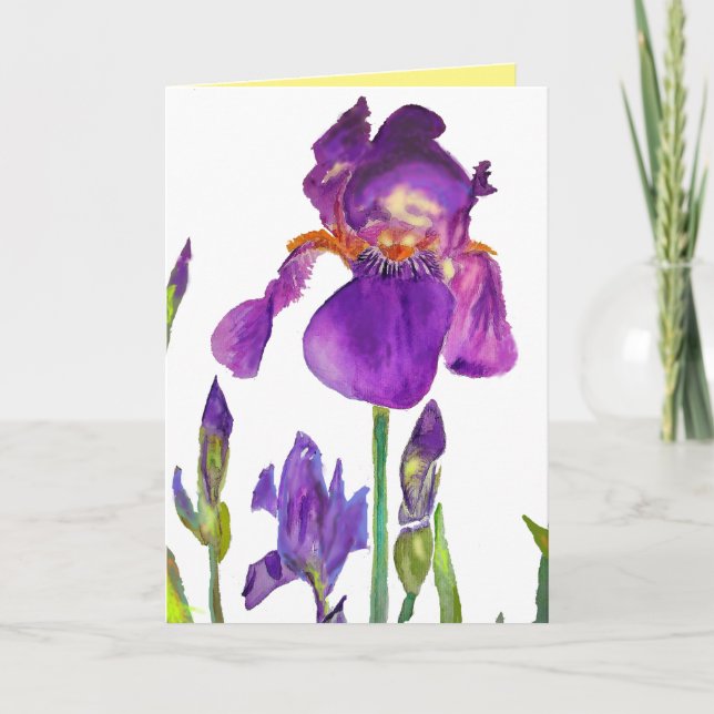 Tarjeta de flores de pintura al agua de Iris Púrpu (Anverso)