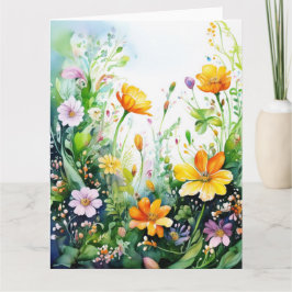 Tarjeta de flores de primavera coloridas