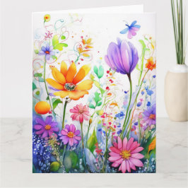 Tarjeta de flores de primavera coloridas