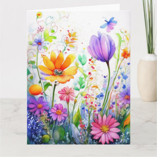 Tarjeta de flores de primavera coloridas