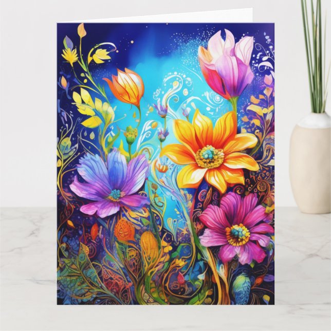 Tarjeta de flores de primavera coloridas (Anverso)