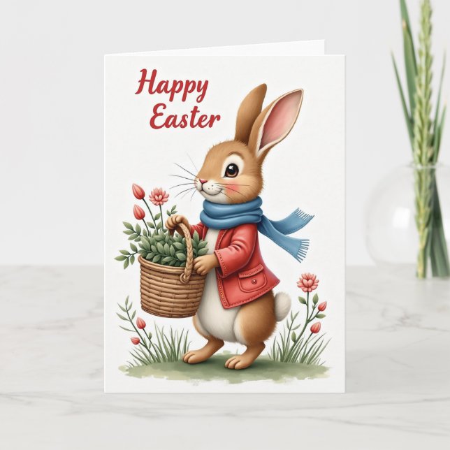Tarjeta de flores de primavera del conejo (Anverso)