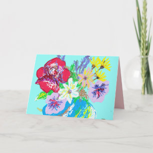Tarjeta de flores de Rosa Turquesa y Margaritas en