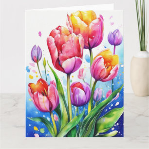 Tarjeta de flores de tulipanes coloridas