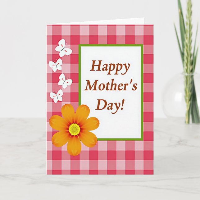 Tarjeta de flores del día de la madre a cuadros (Anverso)