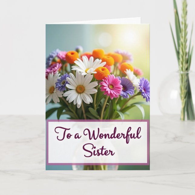 Tarjeta de flores del día de la madre para hermana (Anverso)