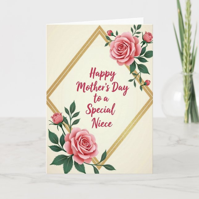 Tarjeta de flores doradas del día de la madre (Anverso)