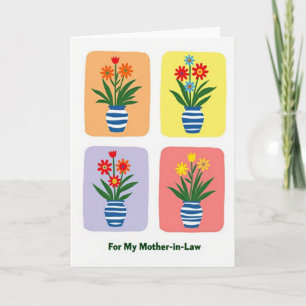 Tarjeta de flores en jarrón a rayas para mamá