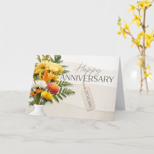 Tarjeta de Flores Frescas del 25 Aniversario de Em (flor amarilla)