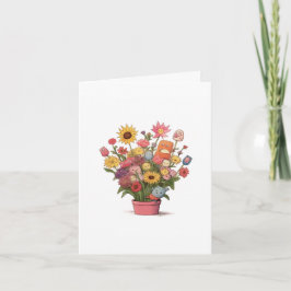 Tarjeta de flores, gran ramo de flores en maceta