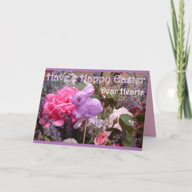 Tarjeta de flores púrpura de primavera del conejo  (Anverso)