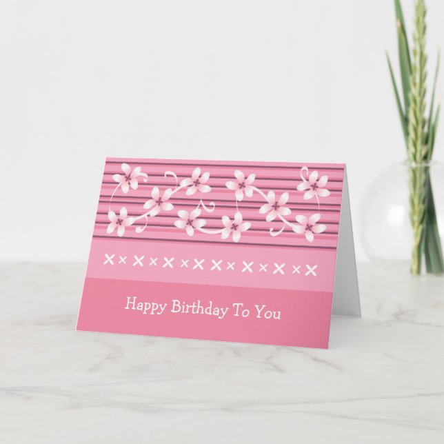 Tarjeta de flores rosadas HBD (Anverso)
